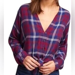 Anthropologie Rails Sloane Crop Tie Plaid Flannel Top size M